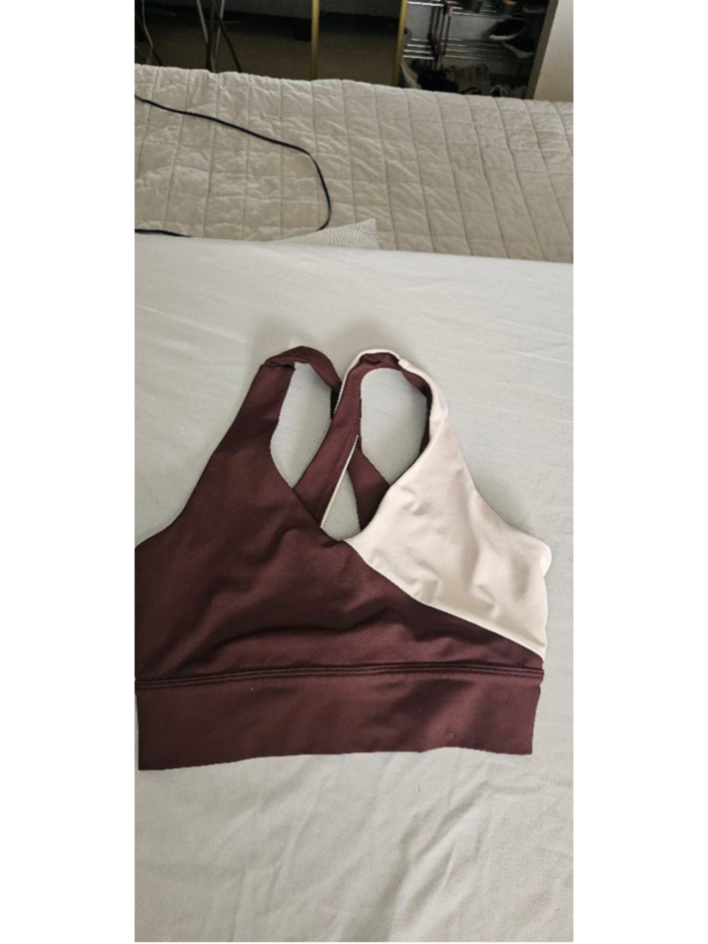 Women's WILO Burgundy Beige Colorblock Sports Bra M